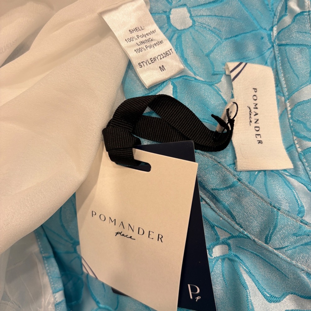 Pomander Place Blue Floral Jacquard Kenzo Tiered Mini Babydoll Dress Medium NEW - Picture 10 of 10